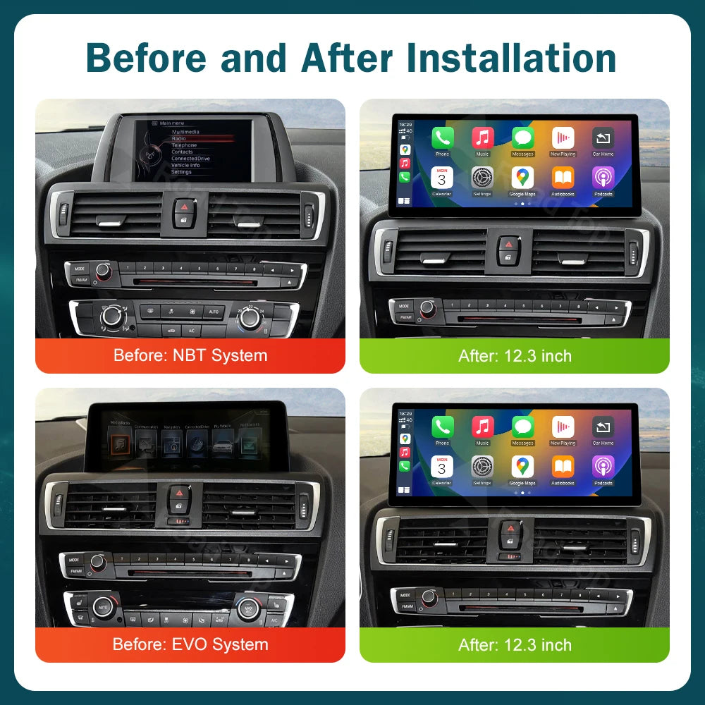 12.3 RoadTop Wireless CarPlay Android Auto Multimedia Linux Screen For BMW Series 1 2 F20 F21 F22 F23 F45 F46 NBT EVO 2012-2018