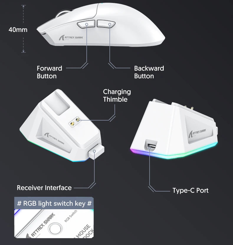 ATTACK SHARK X11-Mouse Tri-Mode Lightweight Gaming Mouse,PAW3311,22000DPI,400IPS,40G,1K Return Rate,Magnetic Fast Charging