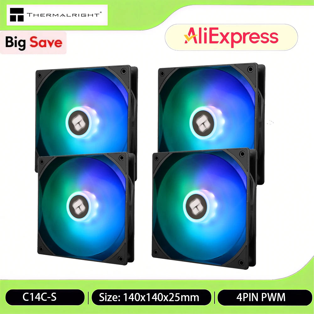 Thermalright TL-C14C-S 1/2/3/4/5PCS Computer Case Air Cooling Fan ARGB 140mm Pc Fans High Performance/LCP Noise Reduction 4PIN