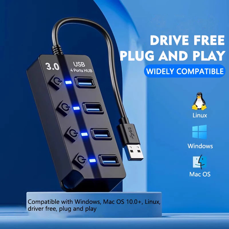 JUMPEAK 4 Port 7 Port USB Hub USB3.0 Expander Docking Station Splitter With Power Adapter With Switch For Laptop PC Multi-Device