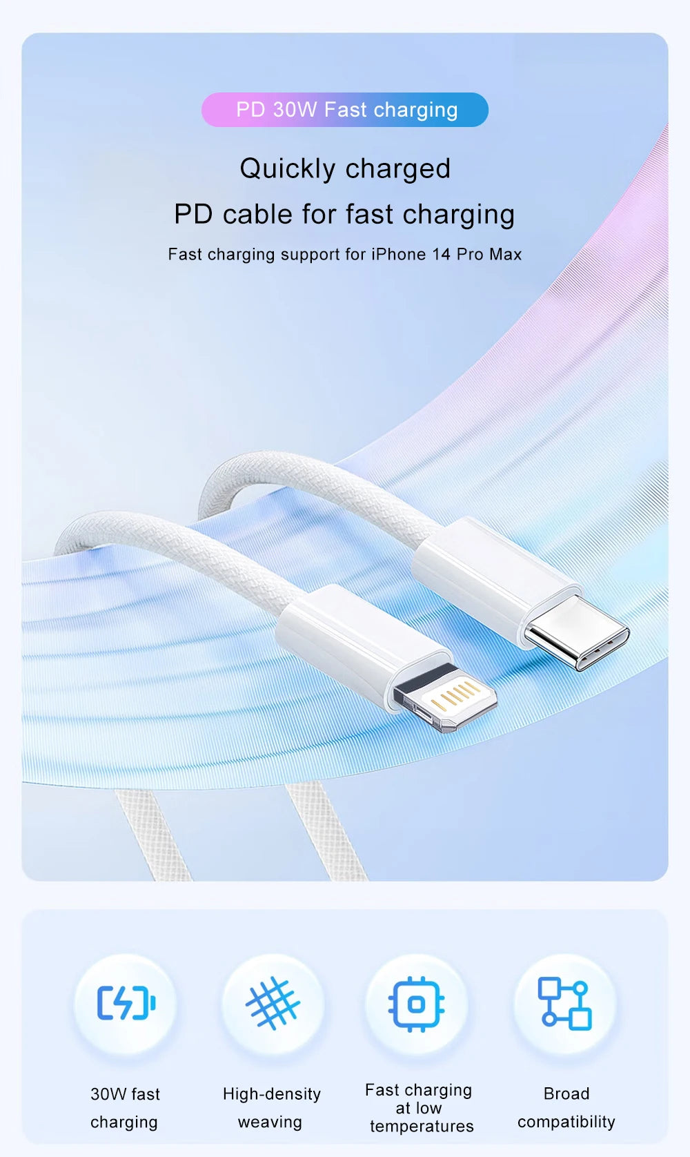 30W Fast Charging USB Cable For iPhone 14 13 12 11 Pro Max 8 7 6 Plus XS X XR Type C Data Line 2M Quick Charge Phone Accessories