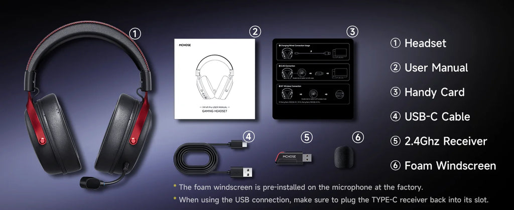 MCHOSE V9 Pro Gaming Wireless Headset7.1 Surround Sound Headphones Noise Canceling Mic Low Latency Lightweight for PS5 PC SWITCH