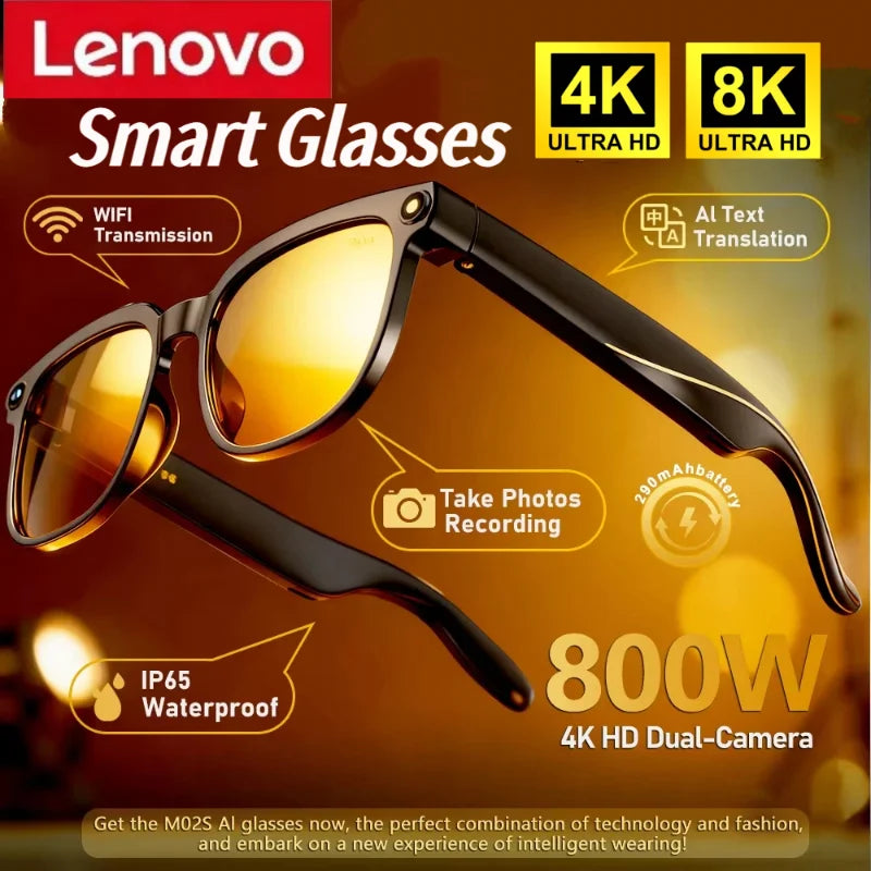 Lenovo 2026 8K HD AI Smart Glasses Multifunctional Translation Photo Video Record Bluetooth Call Music Player Camera Glasses New