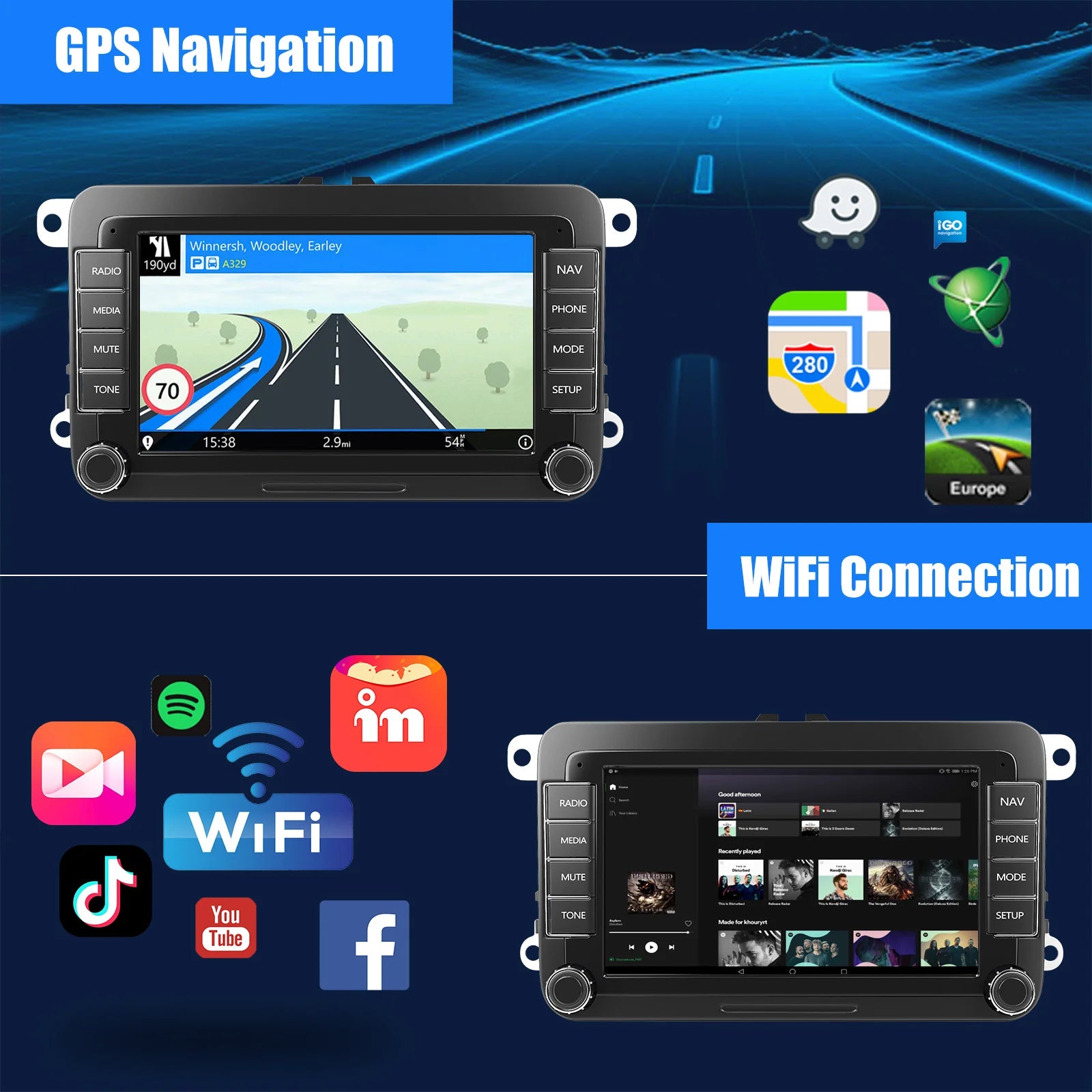 ESSGOO 7" Android 14 4G+64G Apple Carplay ChatGPT Car Stereo GPS WIFI RDS BT for VW Golf 5 6 Passat Polo Touran Tiguan Caddy EOS