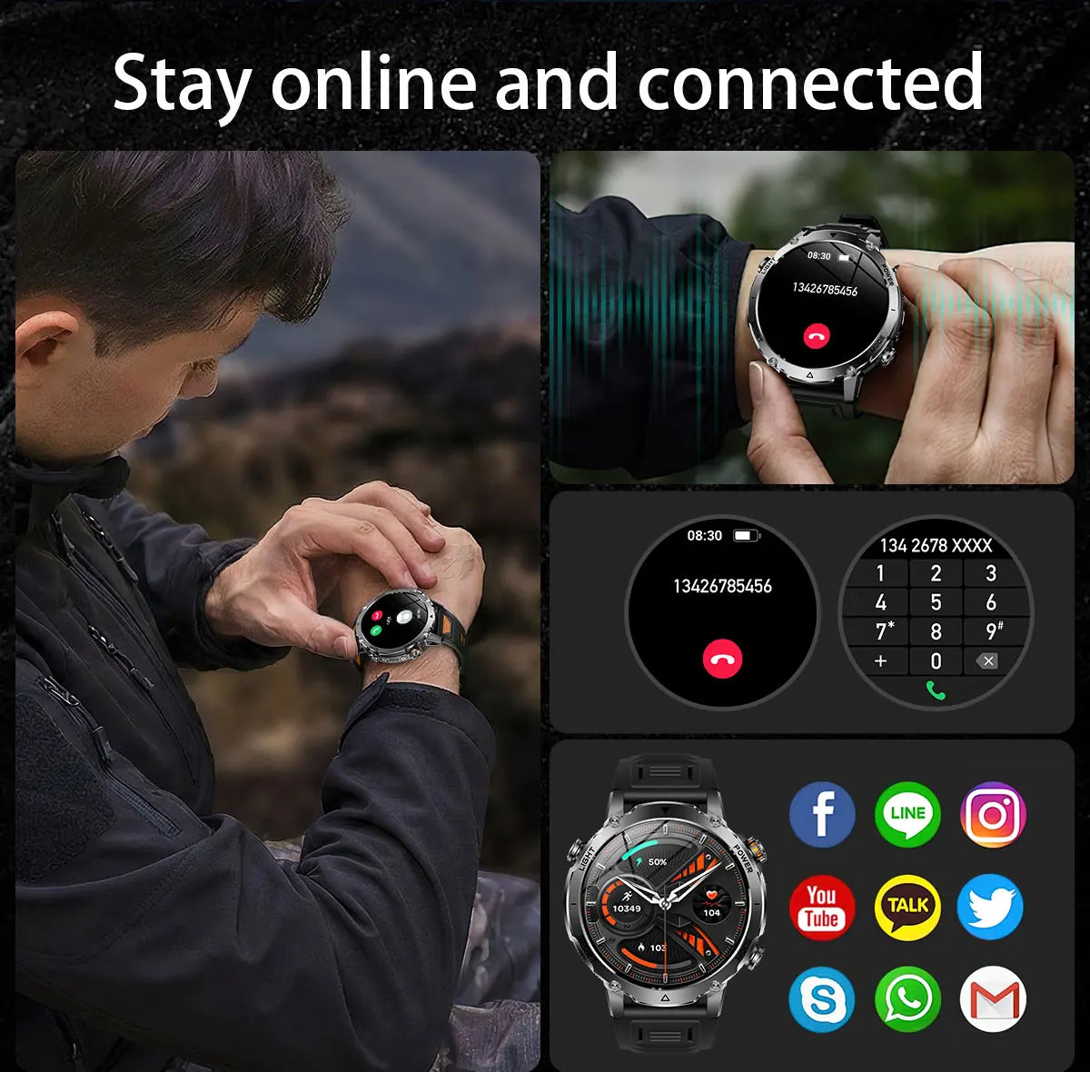 2026 New Military TANK SmartWatch Bluetooth call 10ATM Waterproof 1400mAh Battery Heart rate monitoring Outdoor Sports Watch Men