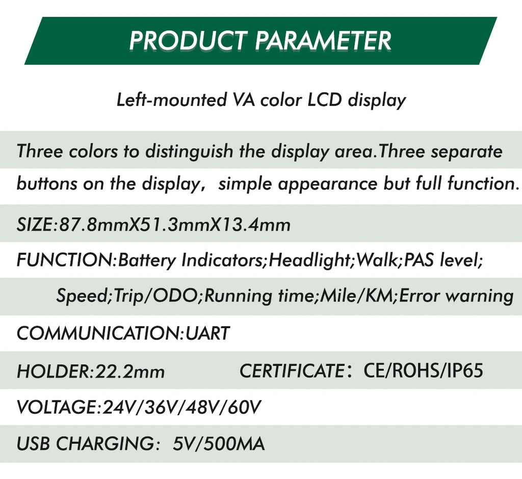 UART2 P3C Waterproof Electric Bike LCD Display Meter E Scooter LCD Panel With USB UART For Mountain Electric Bike Parts (5PIN)