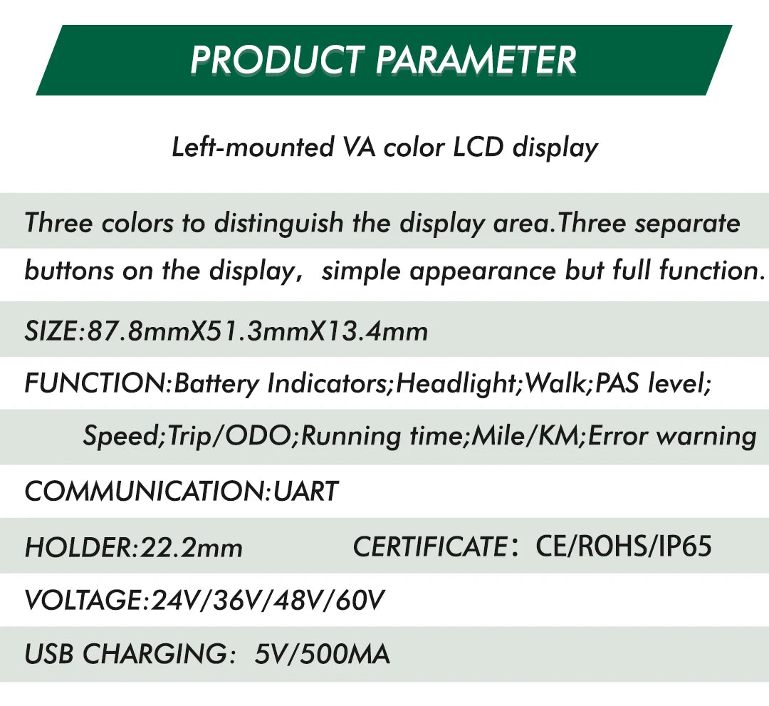 UART2 P3C Waterproof Electric Bike LCD Display Meter E Scooter LCD Panel With USB UART For Mountain Electric Bike Parts (5PIN)