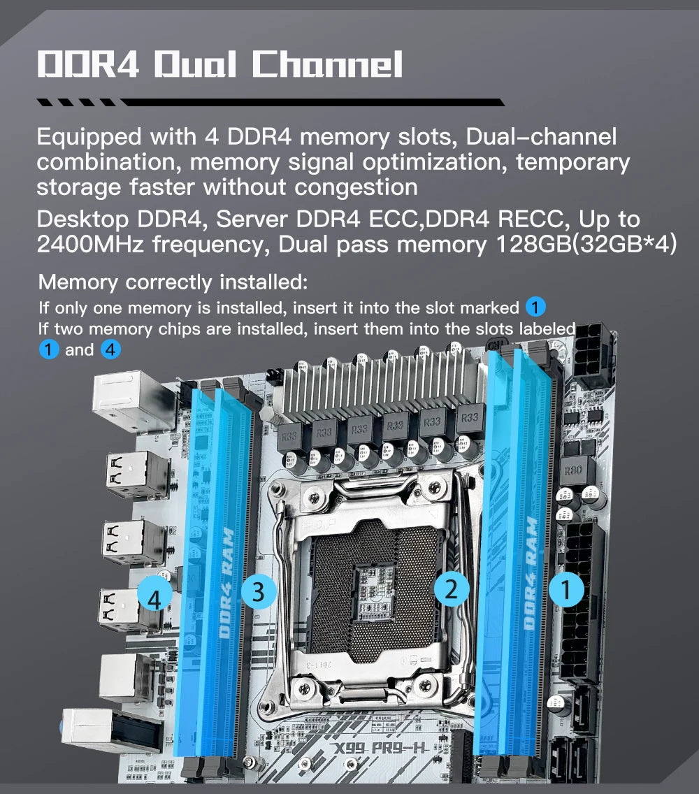 MACHINIST White X99 Motherboard PR9-H Support LGA 2011-3 Xeon E5 V3&V4 CPU DDR4 RAM SATA/NVME M.2 Slot