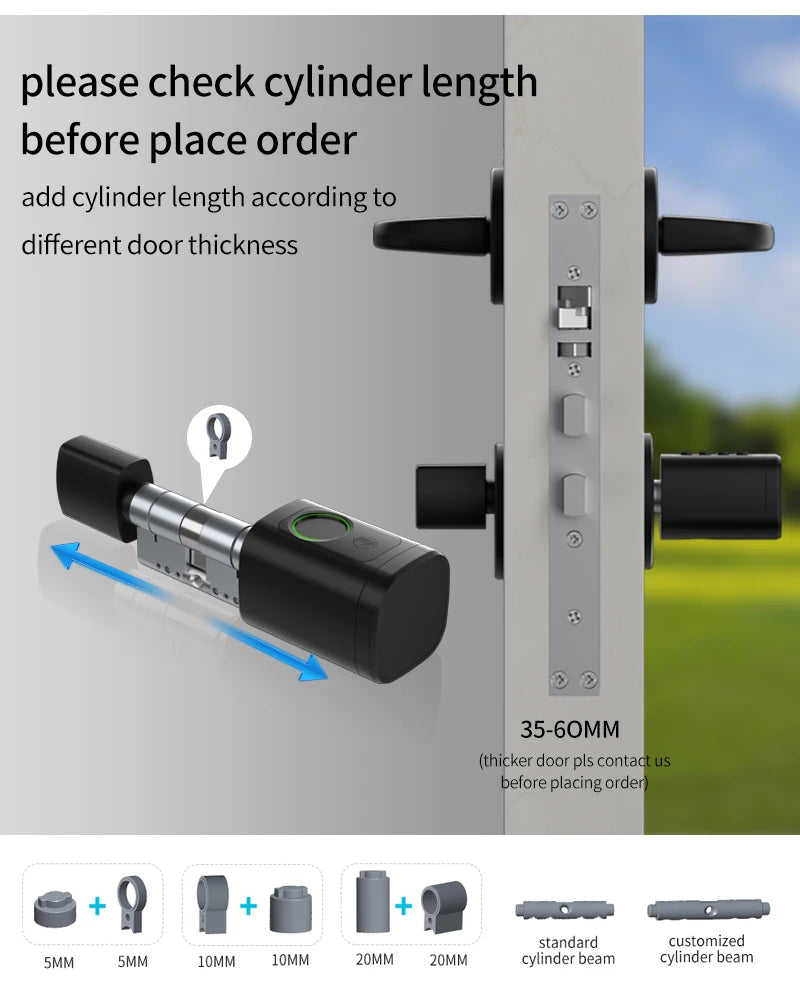 TTLock/ Tuya Bluetooth Smart Fingerprint Digital Cylinder Lock with APP/Password/RFID Card/Key unlock V1 Adjustable Length