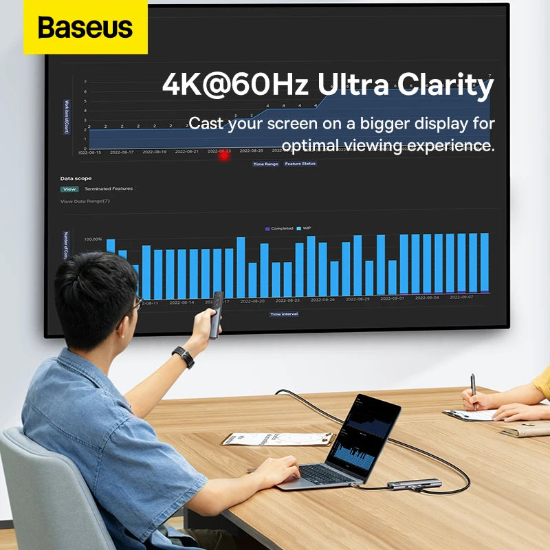 Baseus 4K 60Hz USB C Hub 3.1 USB Splitter Type C to HDMI-compatible RJ45 PD 100W Adapter for Macbook Air Pro M2 M1 Dock Station