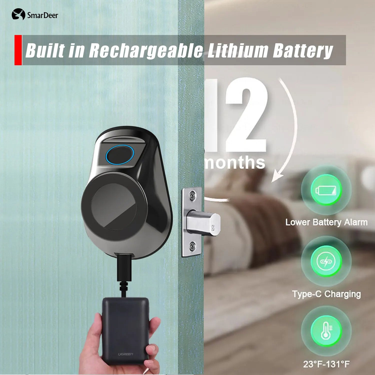 SmarDeer Electronic Lock for Tuya Smart Lock Keyless entry Digital Door Lock Smart Deadbolt with Fingerprint