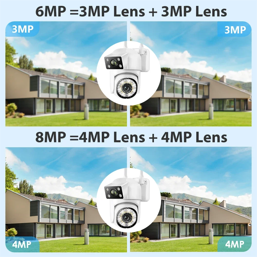 Tuya 8MP WIFI IP Camera PTZ Dual Lens Dual Screen Manual Detection Full Color Night Vision Outdoor Security Surveillance Camera