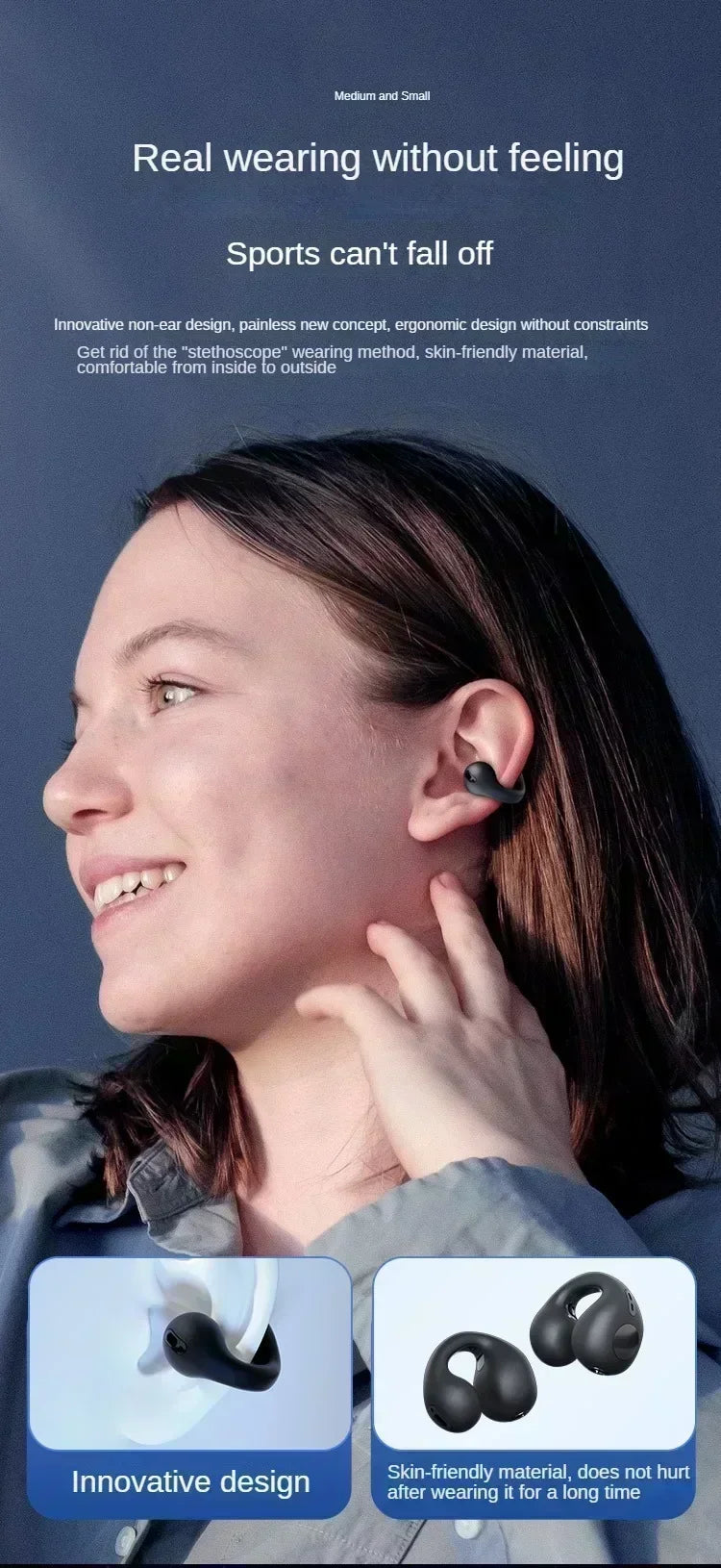 T75 Bluetooth headset 5.3 wireless bone conduction headset clip-on music sports game headset