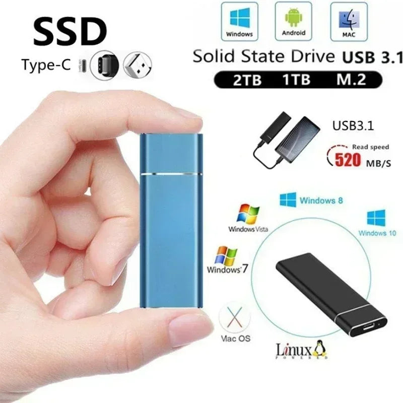 Mini USB Portable SSD 256TB 1TB 2TB High-speed Original Mass Storage SSD USB3.0 External Hard Drive for SSD Computer Laptop