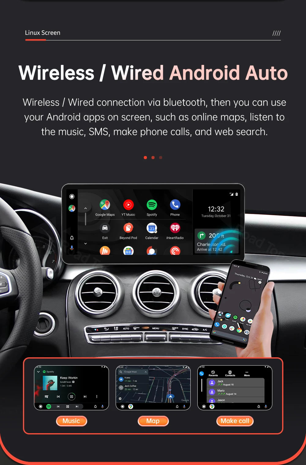 Wireless CarPlay Android Auto Multimedia Screen for Mercedes-Benz C Class W205 GLC V Class W447 A W176 CLA GLA 2015-2018 NTG5.0