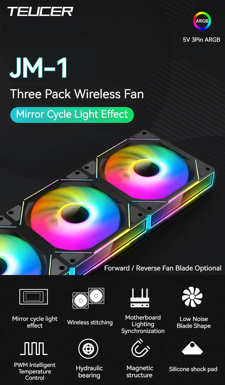 TEUCER JM-1 PC Cooling Fan ARGB Mirror Cycle Light Effect 800-2000RPM PWM Water Cooling 360mm Cooler Fan