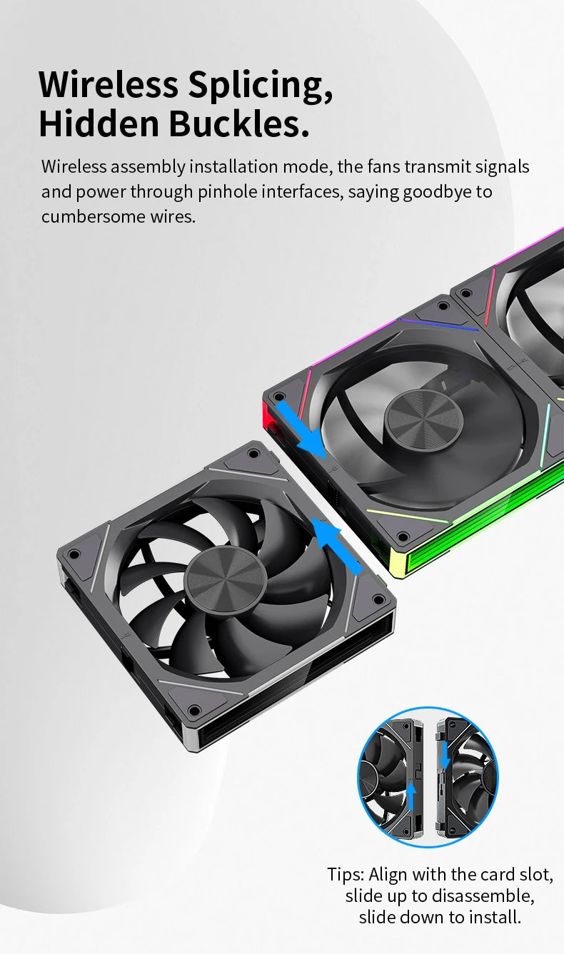 TEUCER JM-5 3-in-1 ARGB PC Fan 800-2000RPM Case Fan Compatible with 240 360 Water Cooling Radiator Wireless Cooling Fan Kit