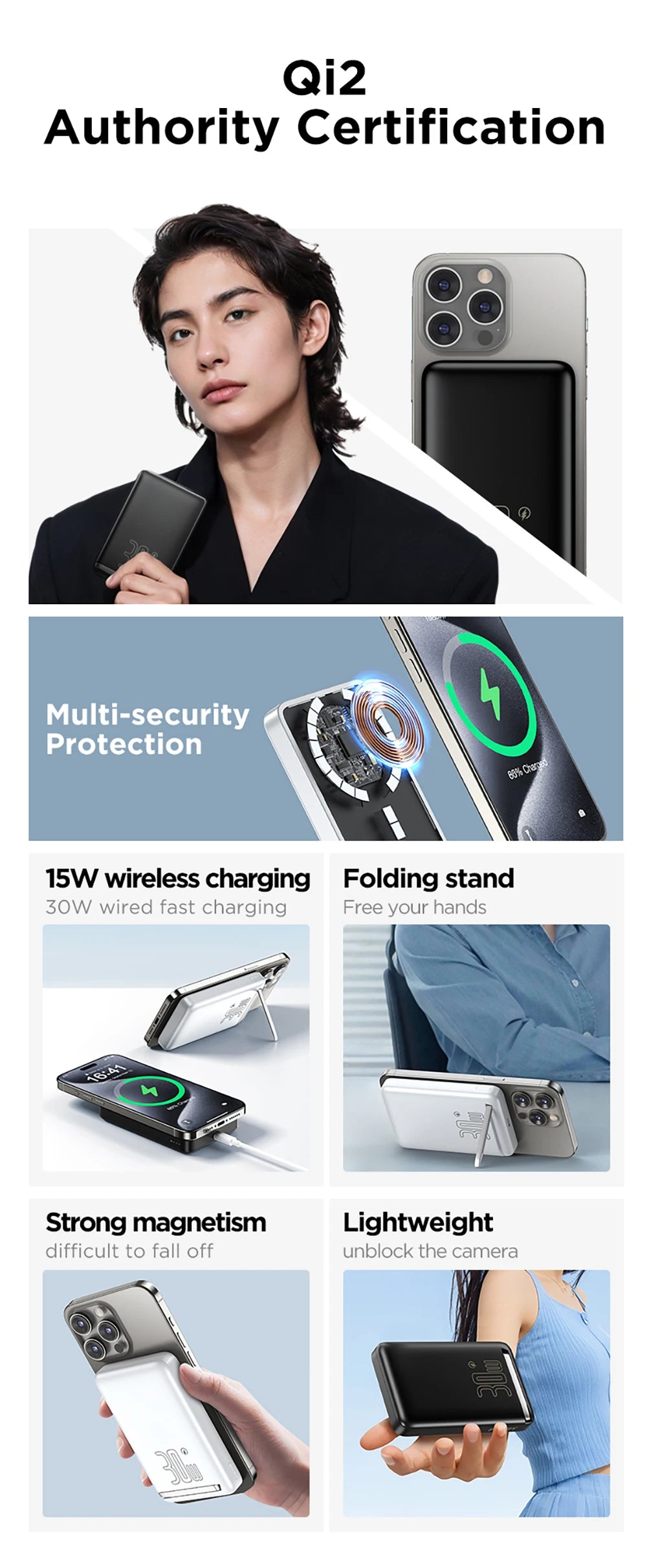 PISEN PD 30W Qi2 15W Wireless Magnetic Power Bank 10000mAh With Stand Fast Charging CCC Powerbank For MagSafe iPhone 17 16 15 14