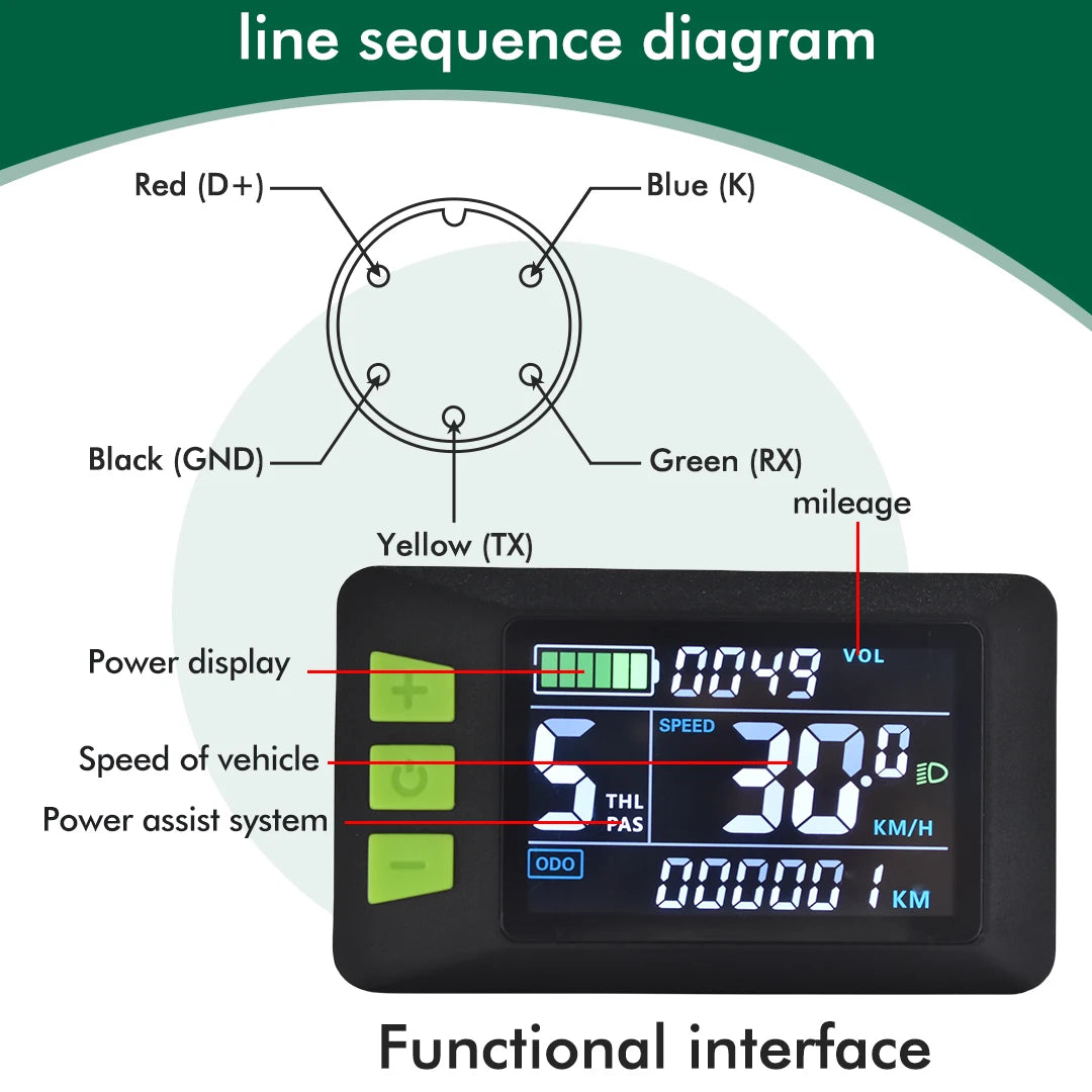 UART2 P3C Waterproof Electric Bike LCD Display Meter E Scooter LCD Panel With USB UART For Mountain Electric Bike Parts (5PIN)