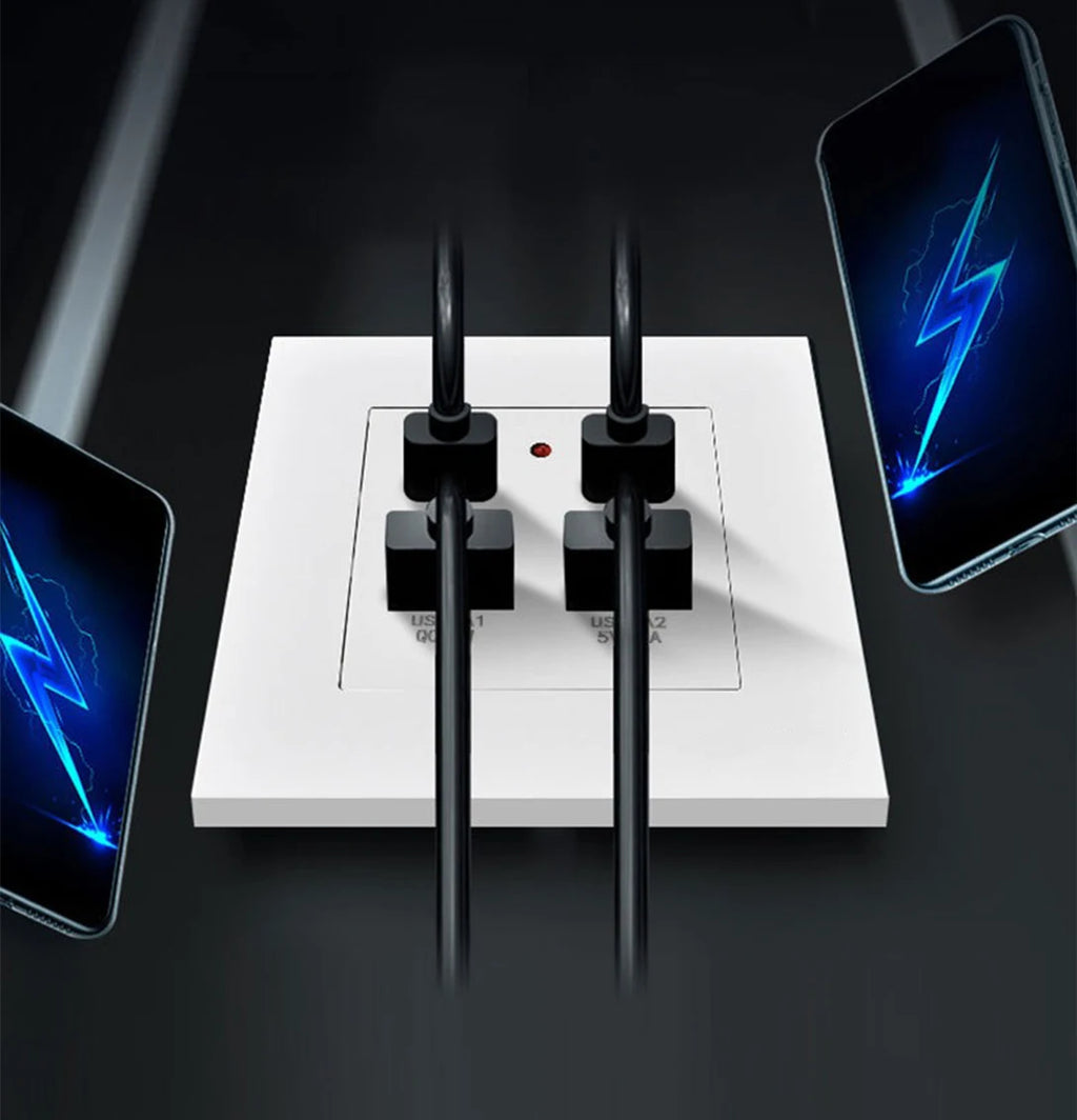 White universal wall USB C socket, 20W type-c 4 port 18W USB plug adapter socket, wall mount EU 220 volt power socket