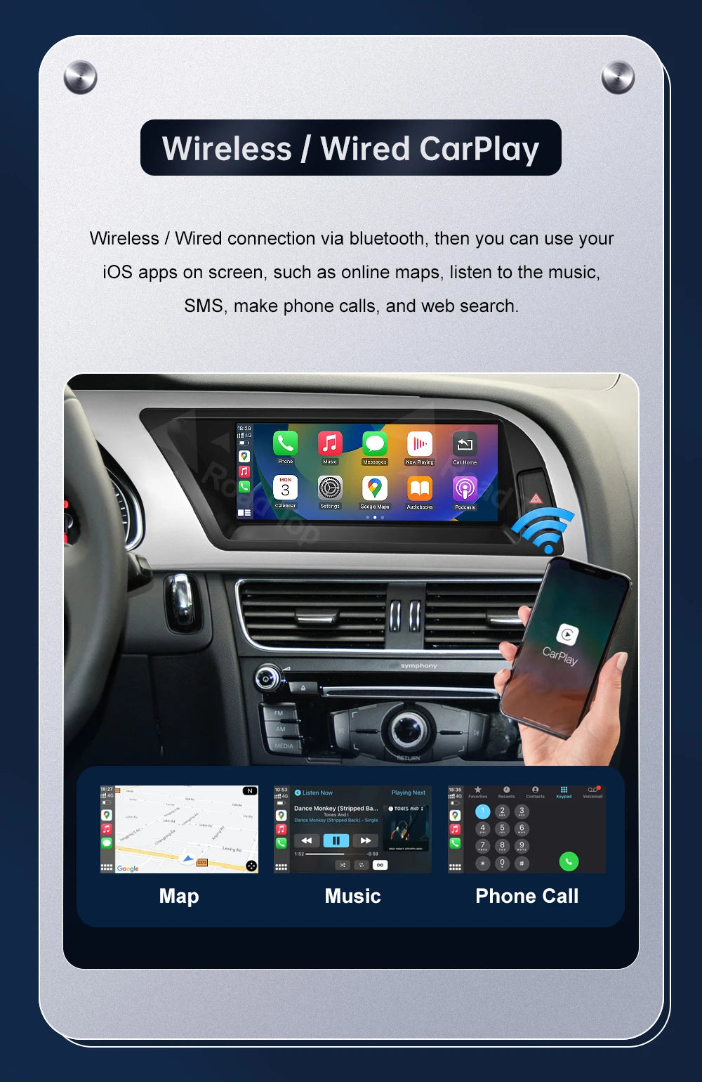 8.9 Inch 12.3"" Multimedia Display Touch Screen For Audi A4 S4 2009-2015 Airplay Miracast Function Wireless Carplay Android Auto