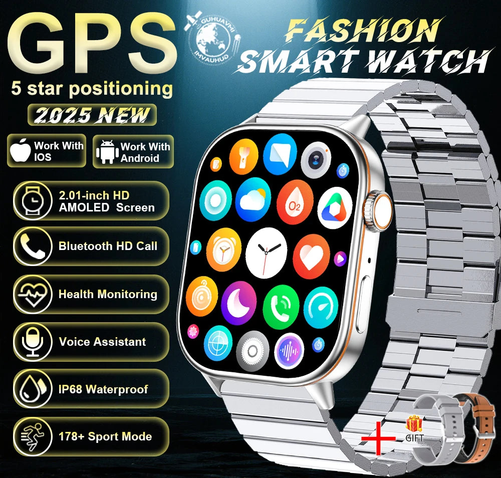 New For Android iOS Outdoor GPS SmartWatch Men 2.01" HD AMOLED Compass 420mAh 178+Sport Mode Waterproof Bracelet Smartwatch 2026