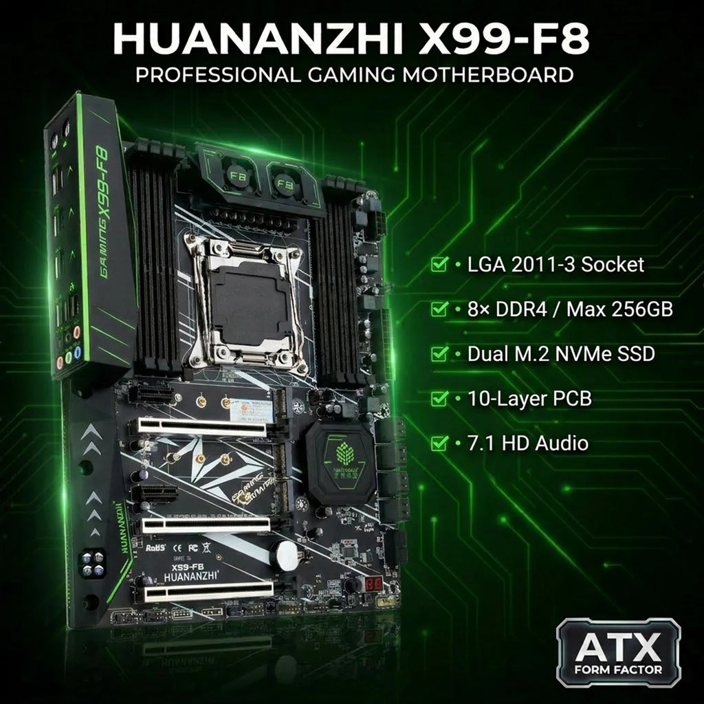 HUANANZHI X99 F8 Placa-mãe LGA2011-3 DDR4 2133MHz SATA3.0 8CH Audio Desktop Motherboard High Performance para Intel Xeon E5 V3V4