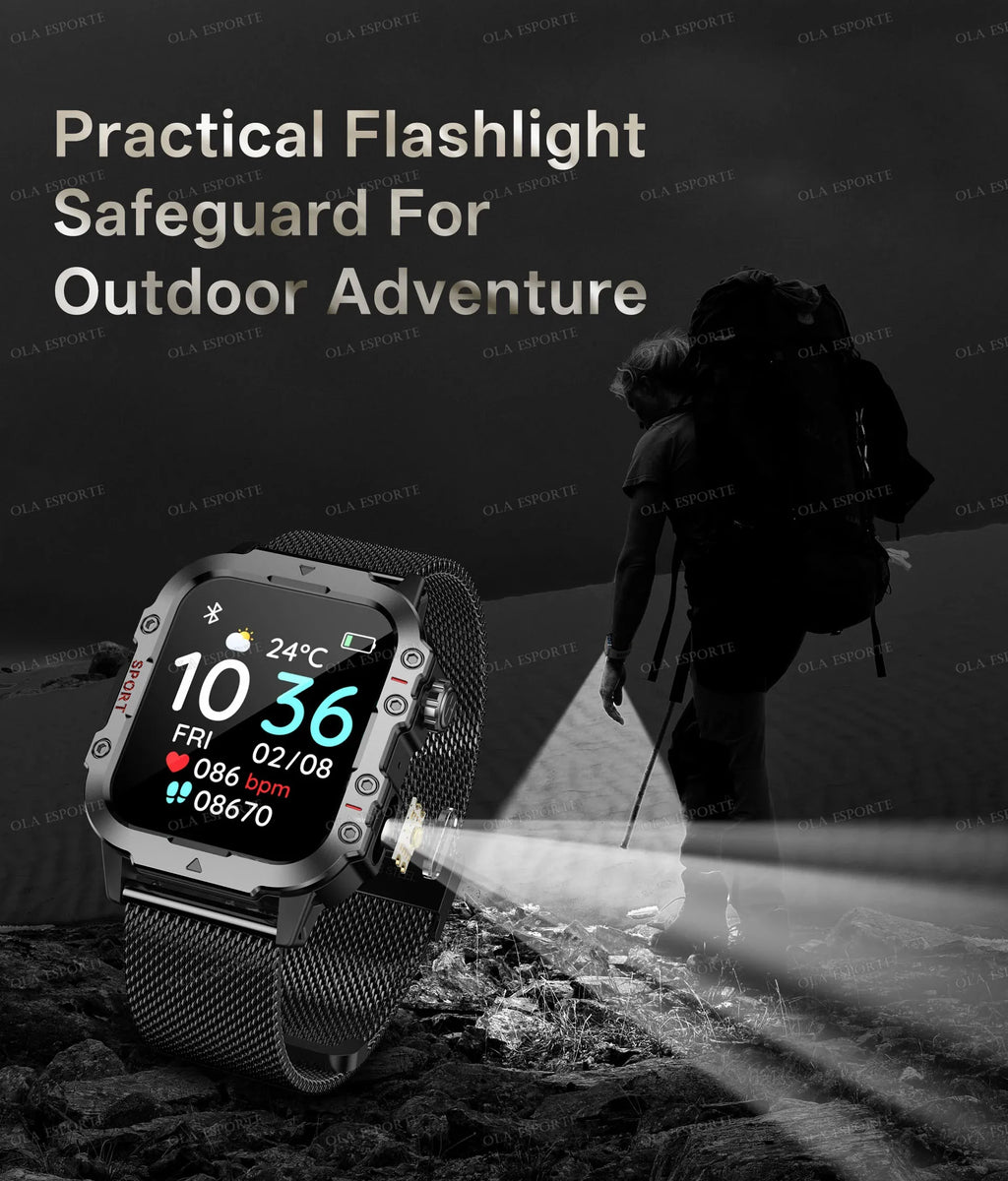 2026 New Military-grade Smart Watch Men GPS Flashlight 3ATM Waterproof Watch Bluetooth Call 100+Sport Outdoor Smartwatch Pk Hw12