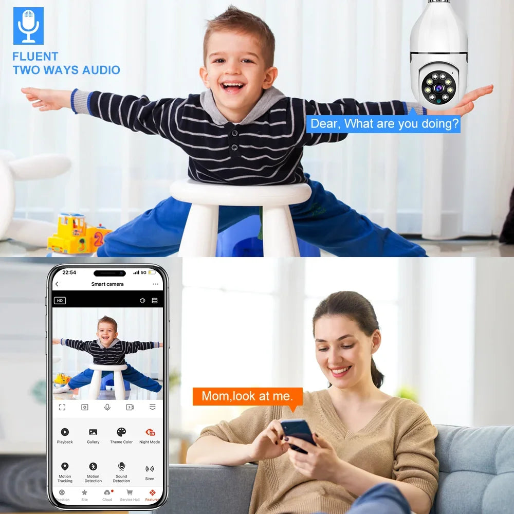 Tuya 2.4G/5G Dual-Band Bulb Camera 3MP/4MP/5MP WiFi Two Way Voice AI Human Detection Night Vision E27 Camera Surveilance Cam