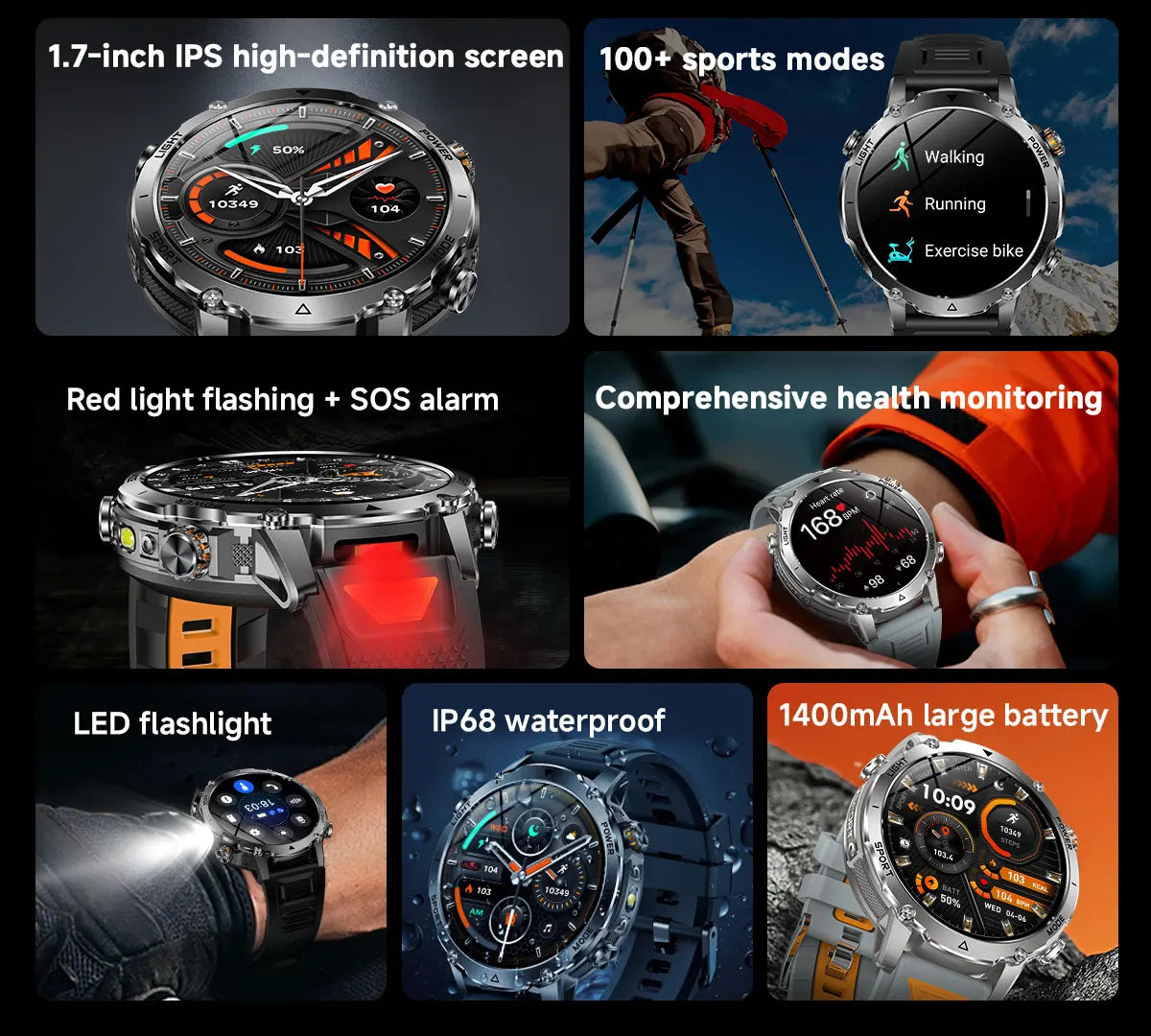 2026 New Military TANK SmartWatch Bluetooth call 10ATM Waterproof 1400mAh Battery Heart rate monitoring Outdoor Sports Watch Men