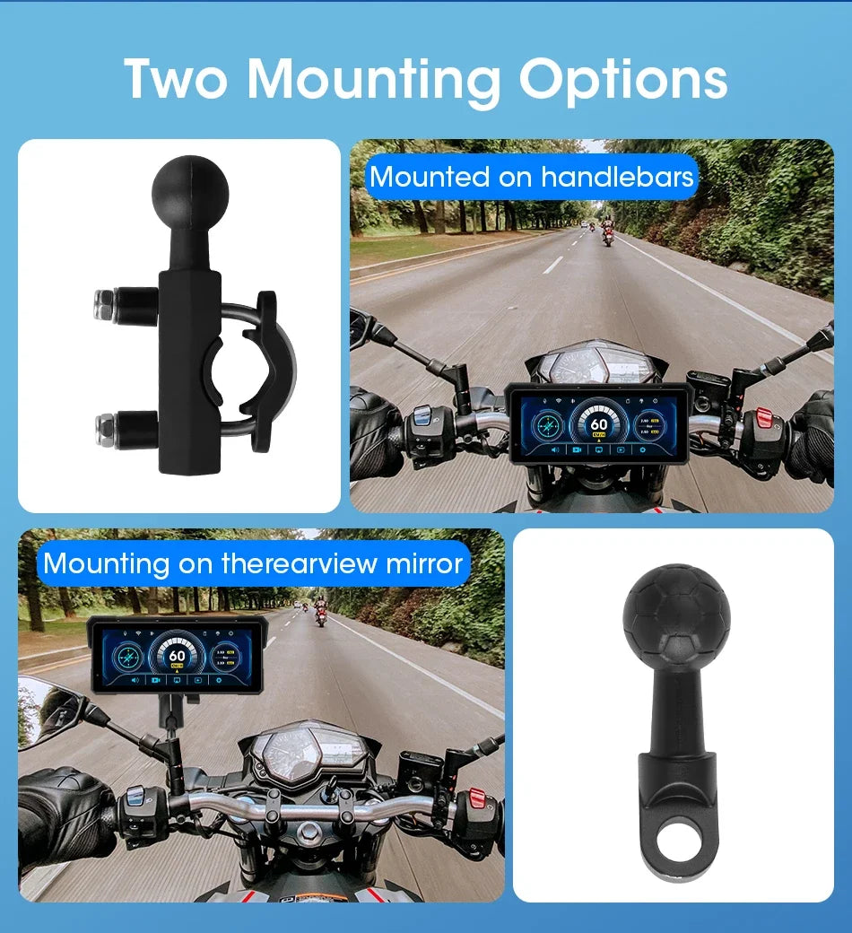 Jansite 8.1 Inch 4K Motorcycle CarPlay Screen 4K Dash Cam Wireless Android Auto Bluetooth GPS Navigation IPX7 Waterproof Display