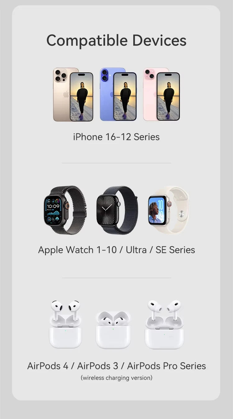 2026 Qi2 Automatic Touch Magnetic Multi-function 3 in 1 Wireless Charger for Iphone17 16 15 14 13 Pro Max Iwatch Airpods Charger