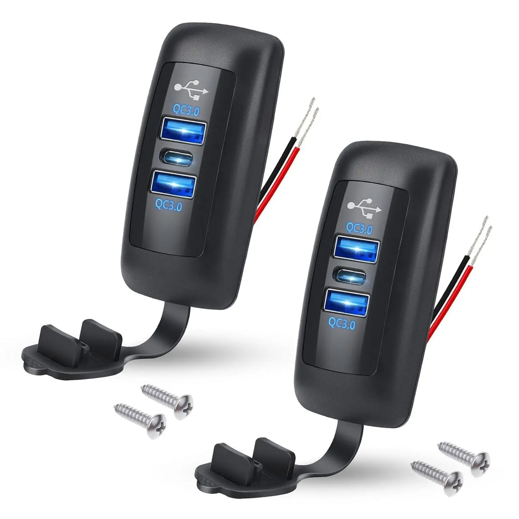 3-Ports Car Charger Socket Dual USB PD QC3.0 Port Quick Charge Adapter Waterproof for Truck Marine Motorcycle Car Accessories