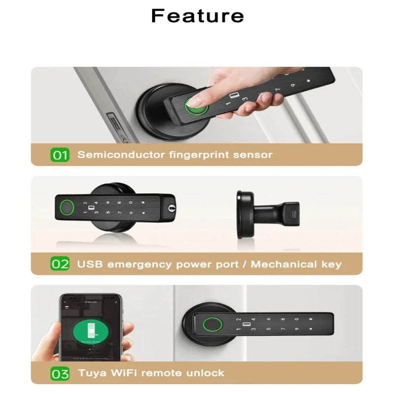 Tuya SmartLife APP WiFi Remote Control Smart Fingerprint Password RFID IC Card Dead Bolt Lock For Indoor Home Wooden Metal Door