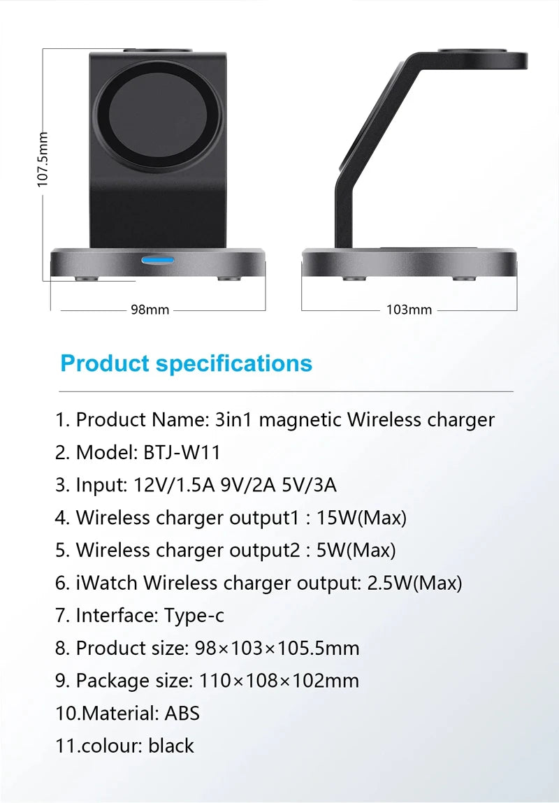 3 In 1 Magnetic Wireless Charger Stand For iPhone 17 16 15 14 13 12 Pro Max iWatch AirPods Station MagSafe Fast Charging Station