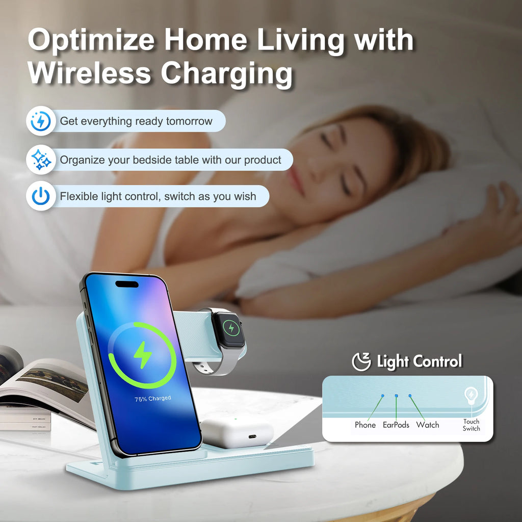 3 In 1 Magnetic Wireless Charger Stand 15W Fast Charging Dock Station Multiple Devices for iPhone 15 14 13 8 Apple Watch Airpods
