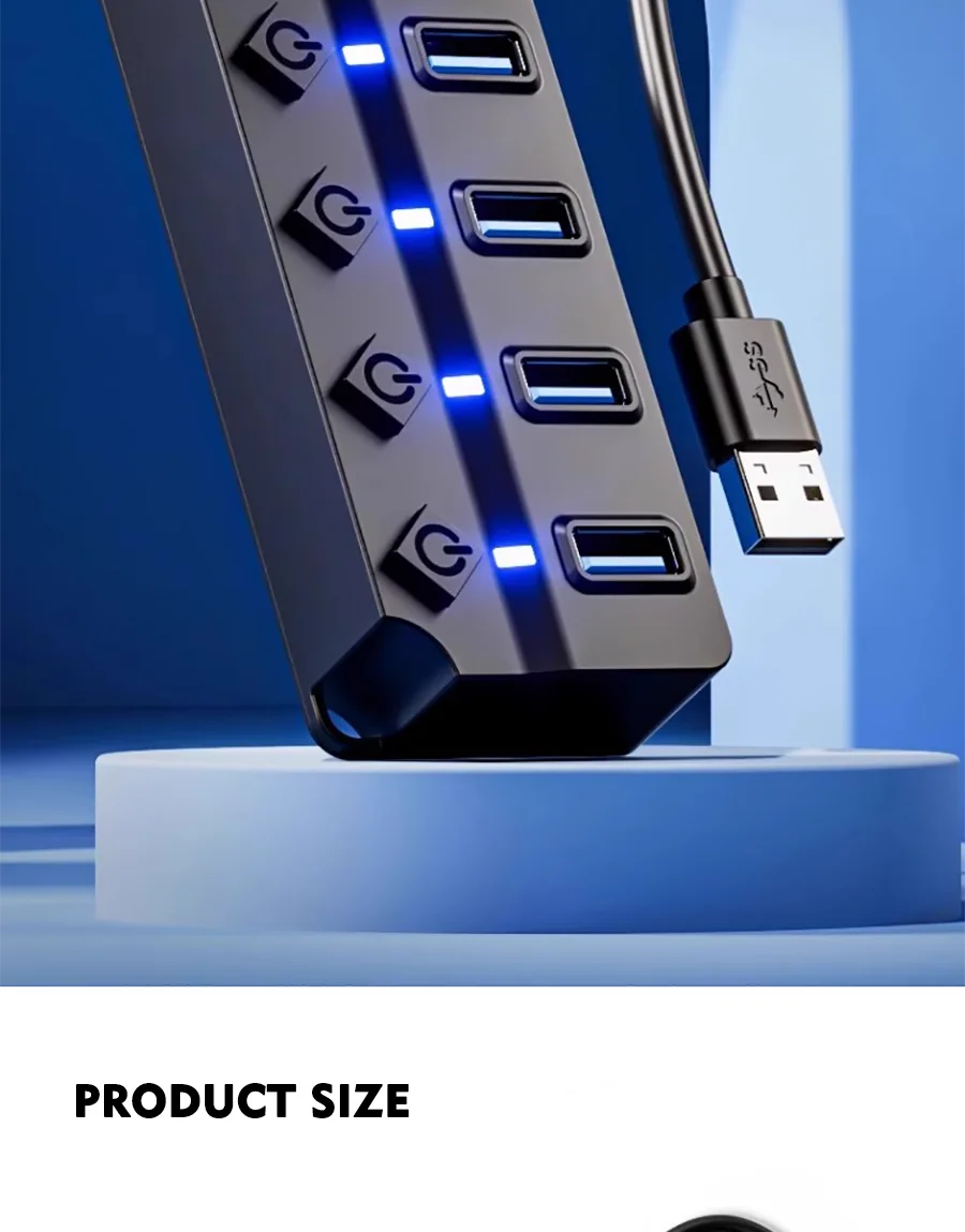 JUMPEAK 4 Port 7 Port USB Hub USB3.0 Expander Docking Station Splitter With Power Adapter With Switch For Laptop PC Multi-Device