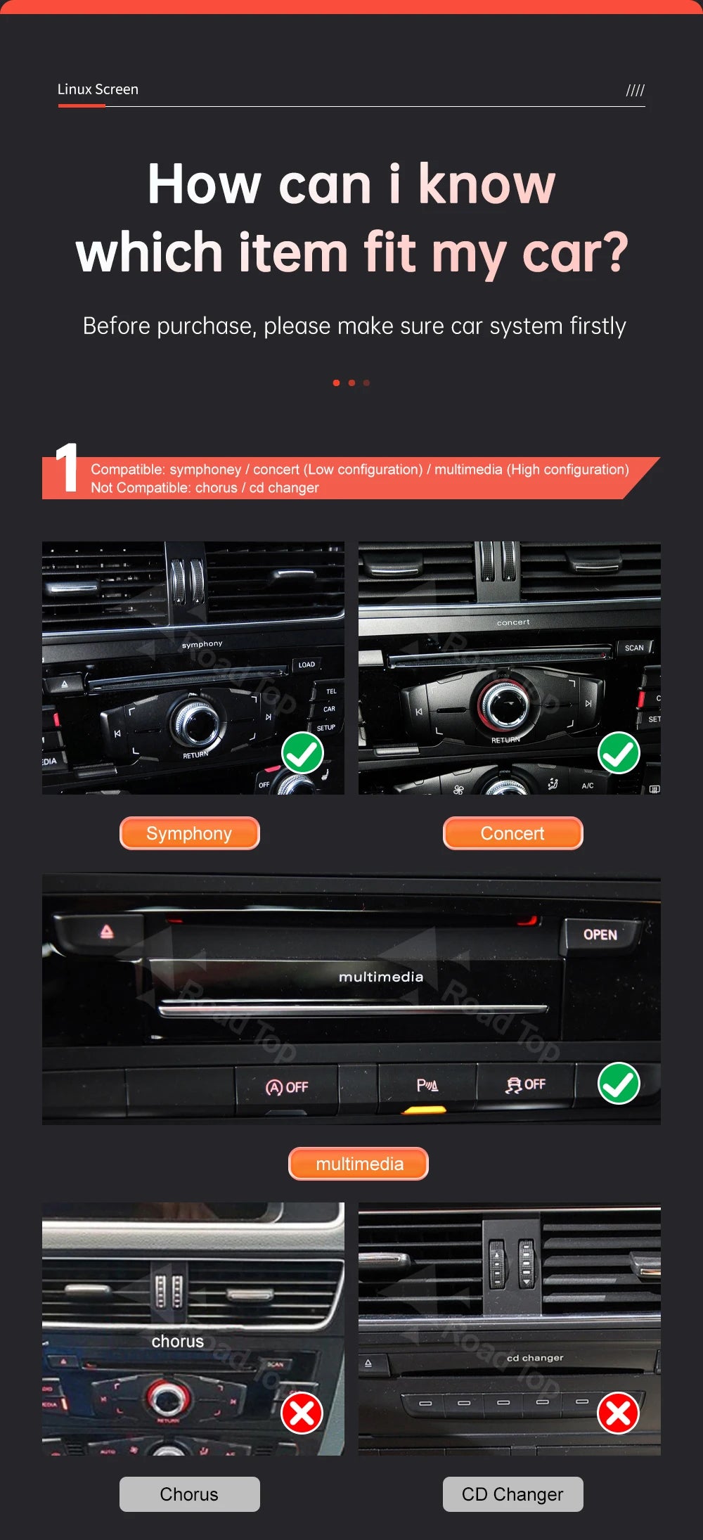 1920*720 RoadTop Linux Touch Screen Multimedia Display For Audi Q5 2009-2017 With Wireless CarPlay Android Auto Airplay Autolink