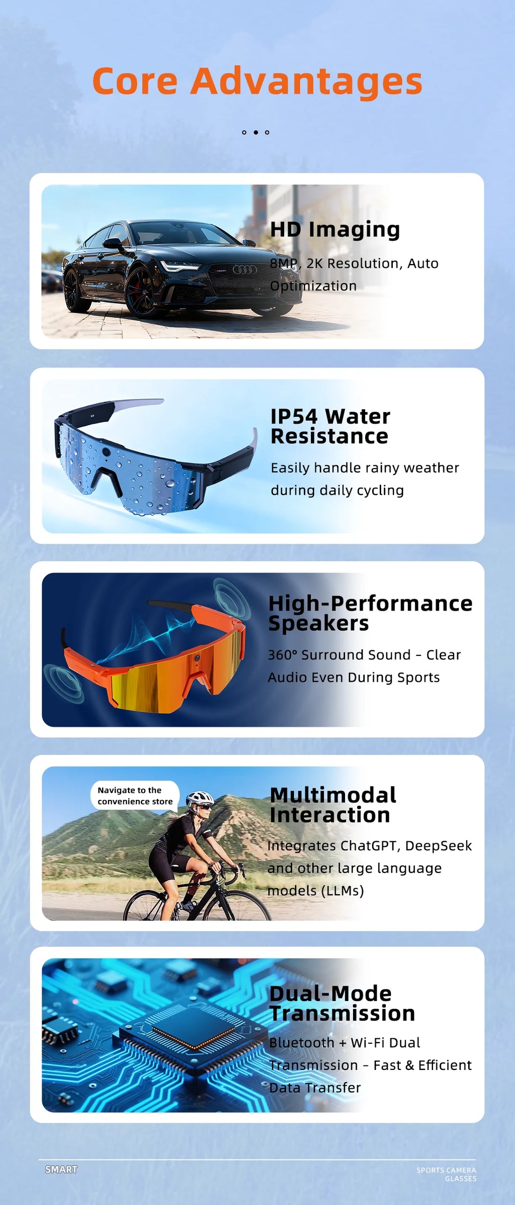 New AI smart shooting&recording glasses with 800W camera, HD anti-shake bicycle riding shooting artifact, windproof goggles 2026