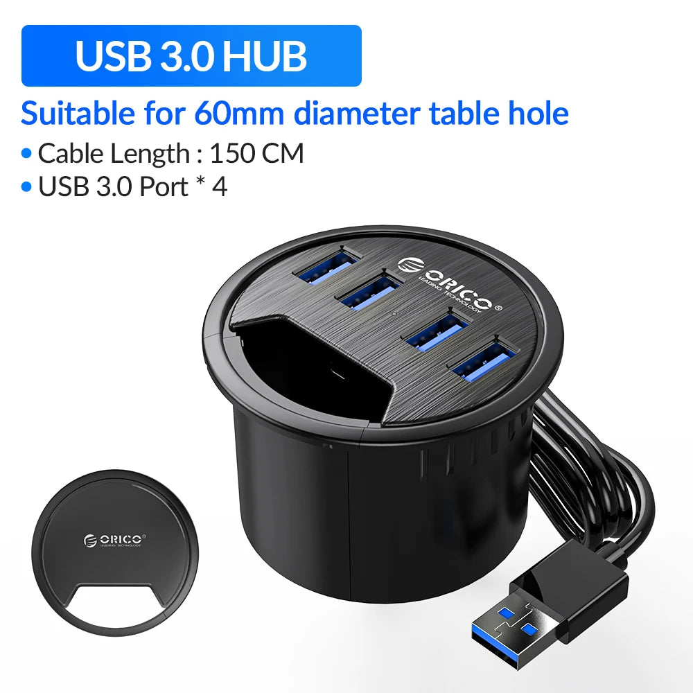 ORICO 5Gbps High-Speed USB HUB Splitter Multi Desktop Grommet USB 3.0 Ports Desk Mount Adapter for PC Tablet Phone High Quality
