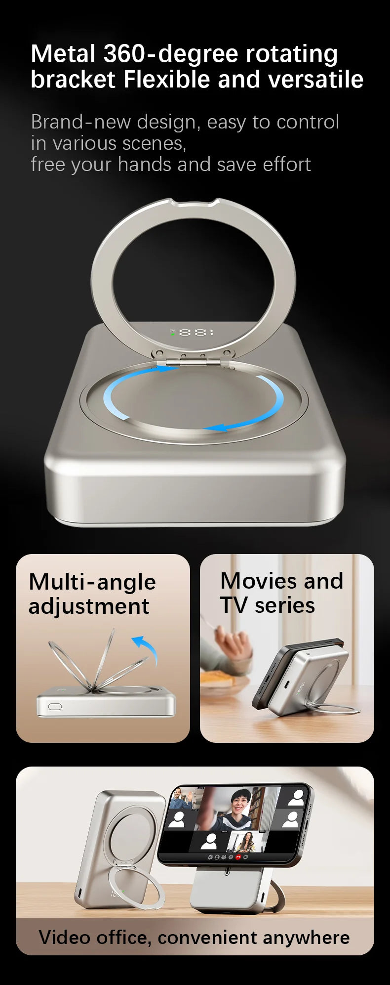 10000mAh Magnetic Power Bank for MagSafe,Wireless Fast Charger Stand 20W Portable Slim Mini External Battery For iPhone Samsung