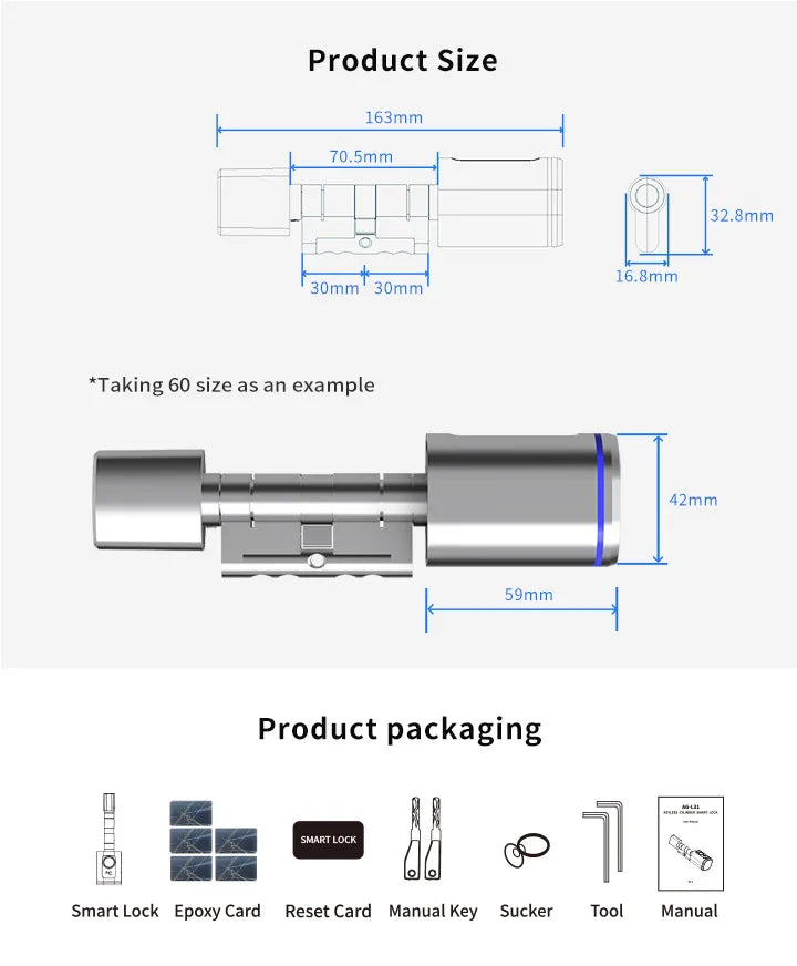 RAYKUBE L31 Tuya BLE Smart Fingerprint Electronic Door Lock Cylinder Lock With Tuya/ Smart Life APP Keys IC Card/NFC Unlock