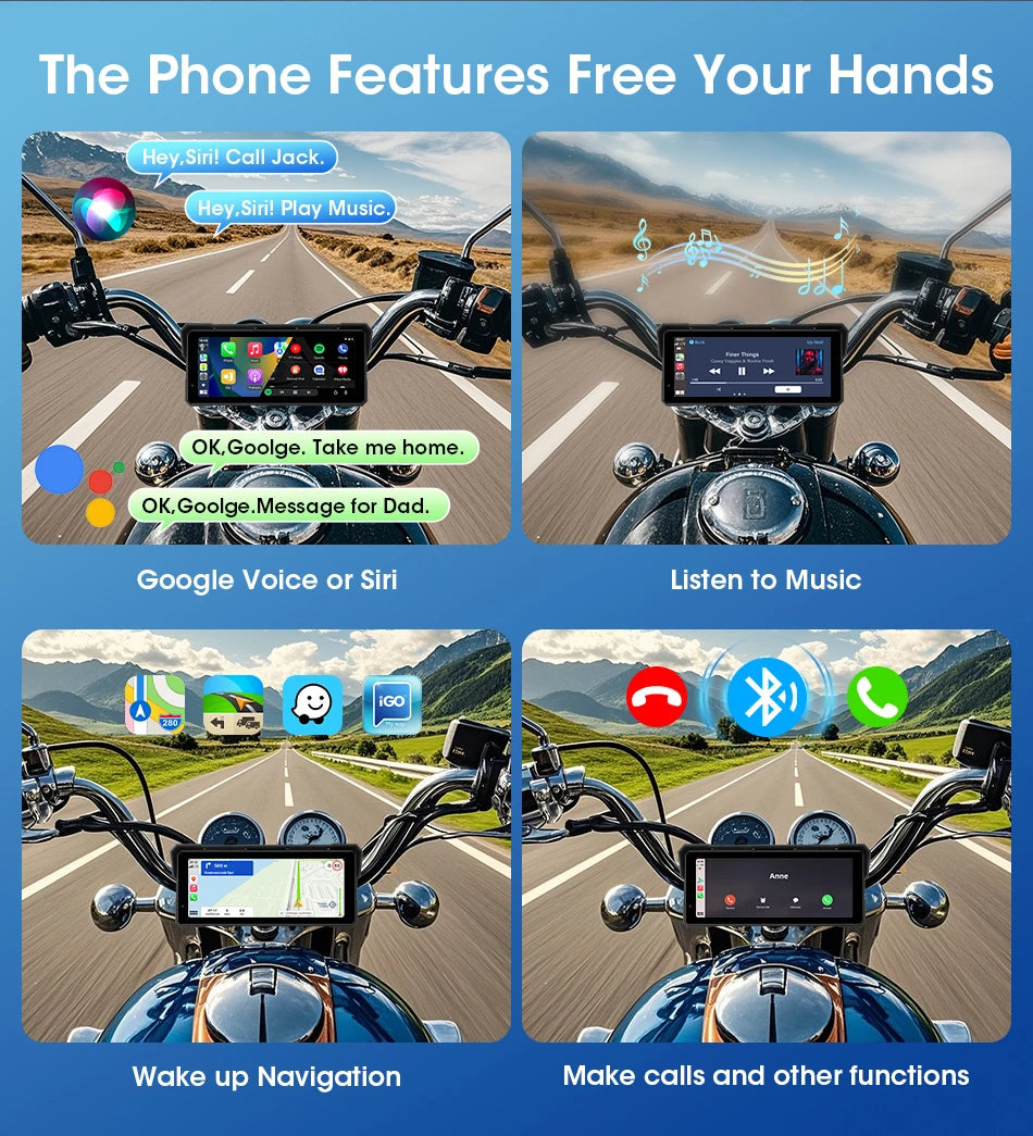 Jansite 8.1 Inch 4K Motorcycle CarPlay Screen 4K Dash Cam Wireless Android Auto Bluetooth GPS Navigation IPX7 Waterproof Display