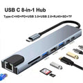 USB C Hub 8-in-1 Notebook Computer Multi-Port Adapter, 4K HD, PD, USB 3.0, RJ45, SD/TF, suitable for MacBook laptops
