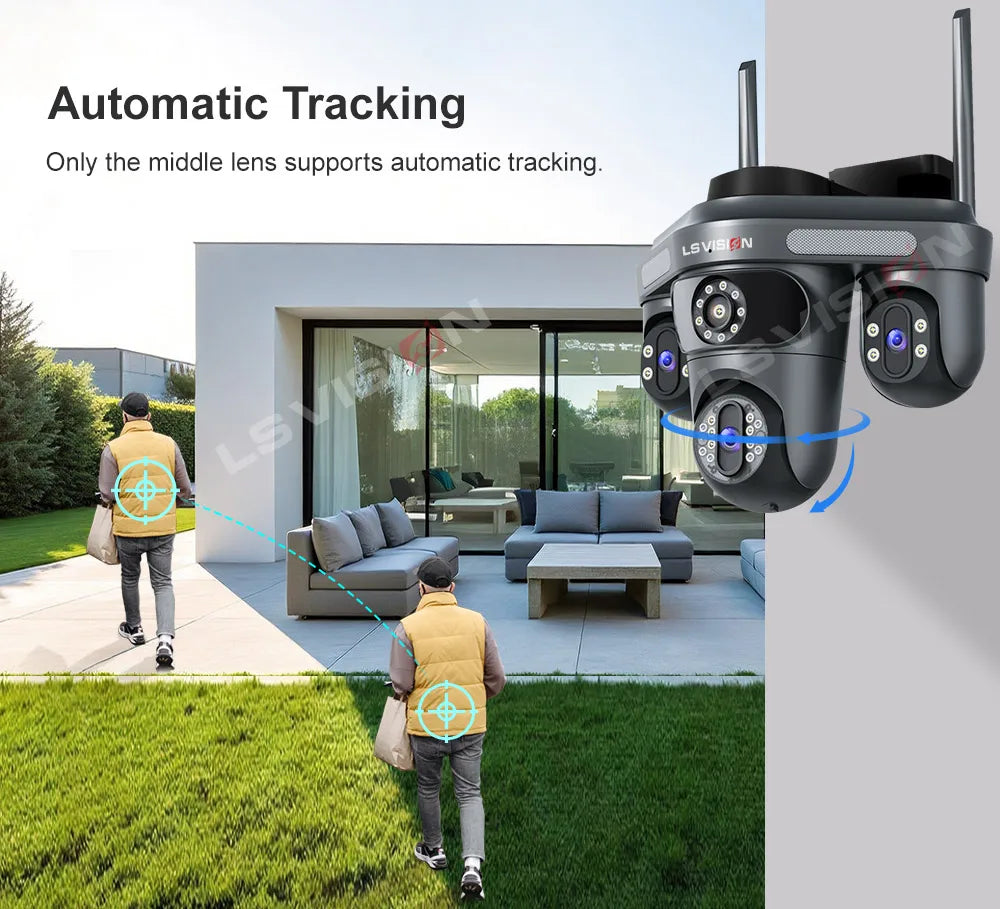 LS VISION 15MP Three Screens WiFi Security Camera Outdoor Three Lens Remote Rotation Color Night Vision Auto Tracking CCTV Cam