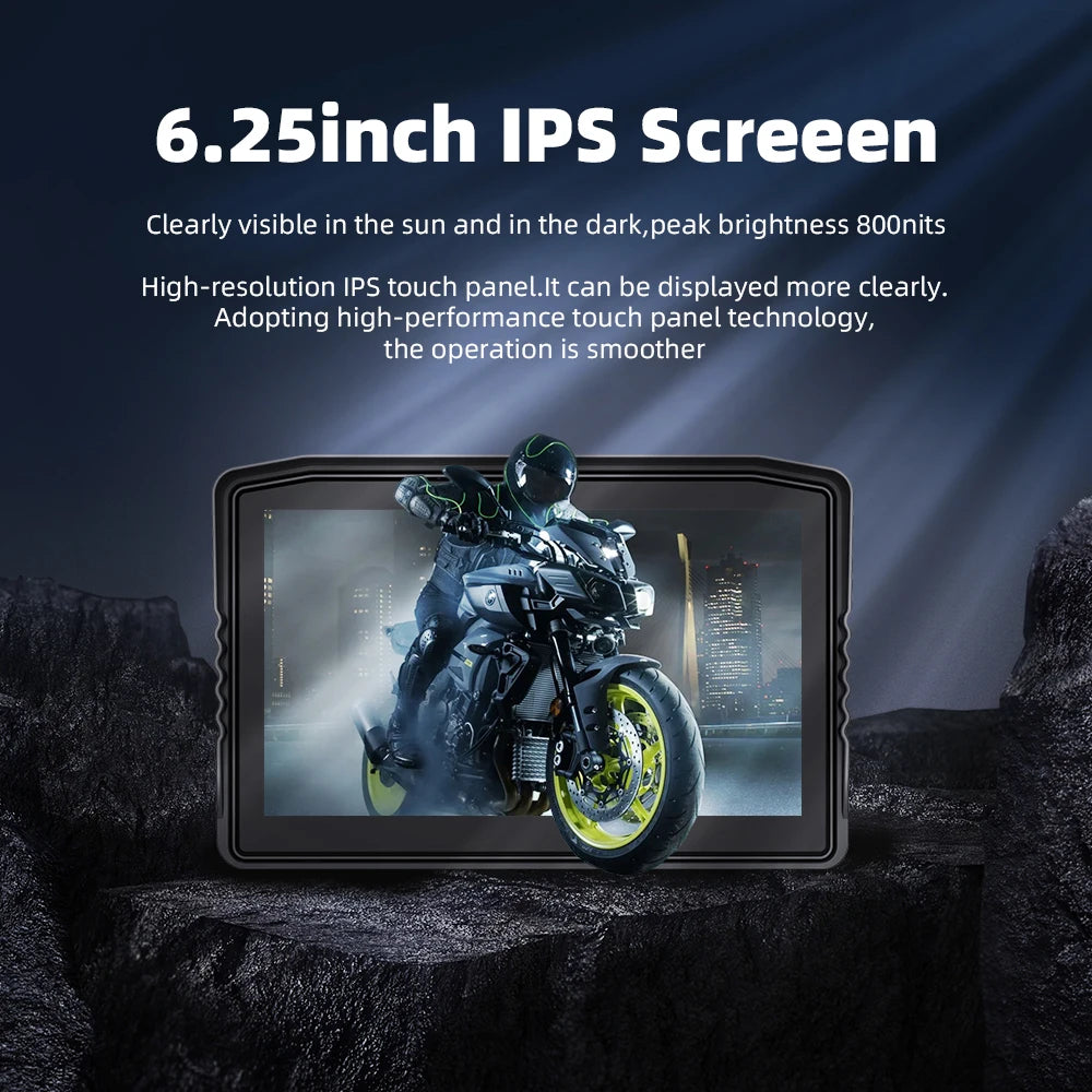 EKIY 6.25" Portable Digital Dashboard Anti Theft Removable Screen Wireless CarPlay Moto Android Auto GPS Motorcycle Navigation