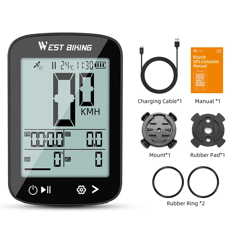 WEST BIKING Intelligent GPS Bicycle Computer Large Screen Wireless Cycling Speedometer IPX7 Waterproof Lightweight Bike Odometer