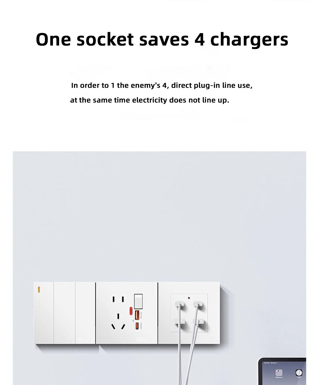 White universal wall USB C socket, 20W type-c 4 port 18W USB plug adapter socket, wall mount EU 220 volt power socket