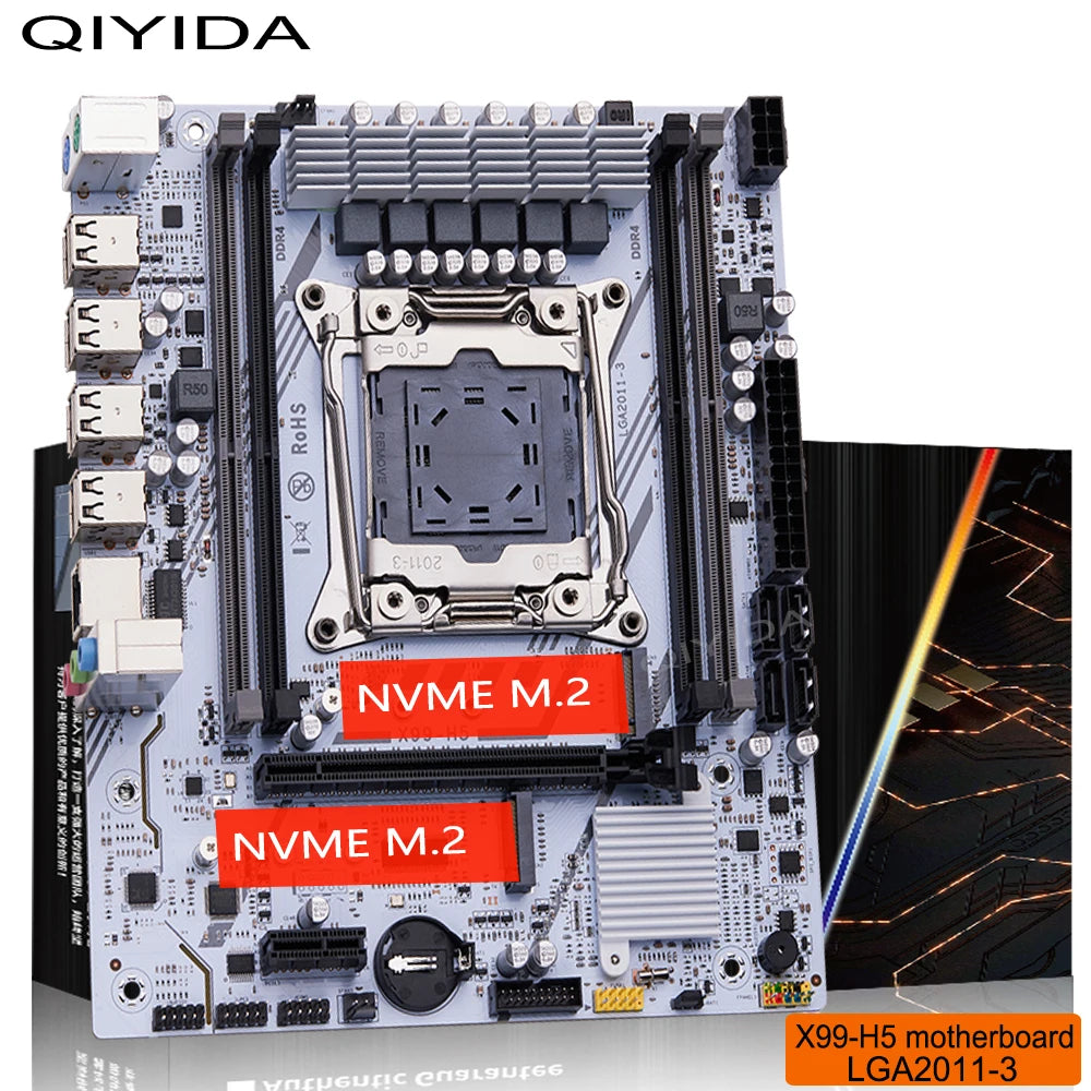 QIYIDA X99 Motherboard Set Kit LGA2011-3 Xeon E5 2680 V4 DDR4 16GB(2x8gb) PC4 SATA PCI16x3.0 NVME M.2 Gaming Computer