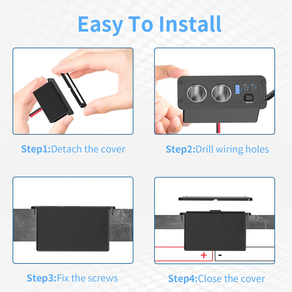 12V 3 Port Car Cigarette Lighter Socket Dual PD3.0 USB Outlet Car Charger Port with ON-OFF Switch for Marine Bus Boat Marine RV